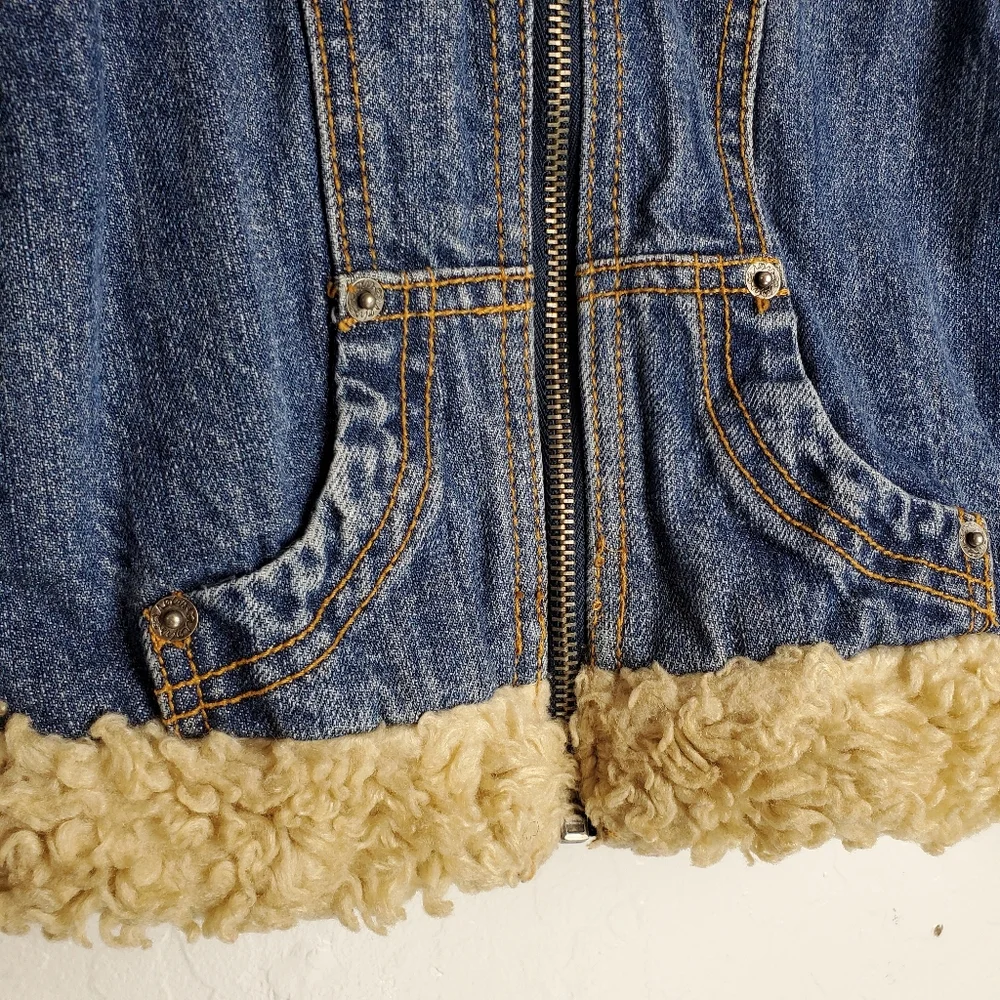 Roxy Girls Blue Denim Jean Jacket with Cream Sherpa Trim